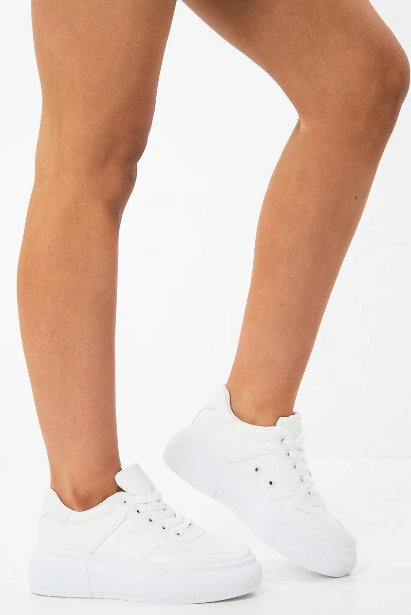 White Lace Up Chunky Sole Trainers - Karlie