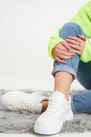 White Lace Up Chunky Sole Trainers - Karlie