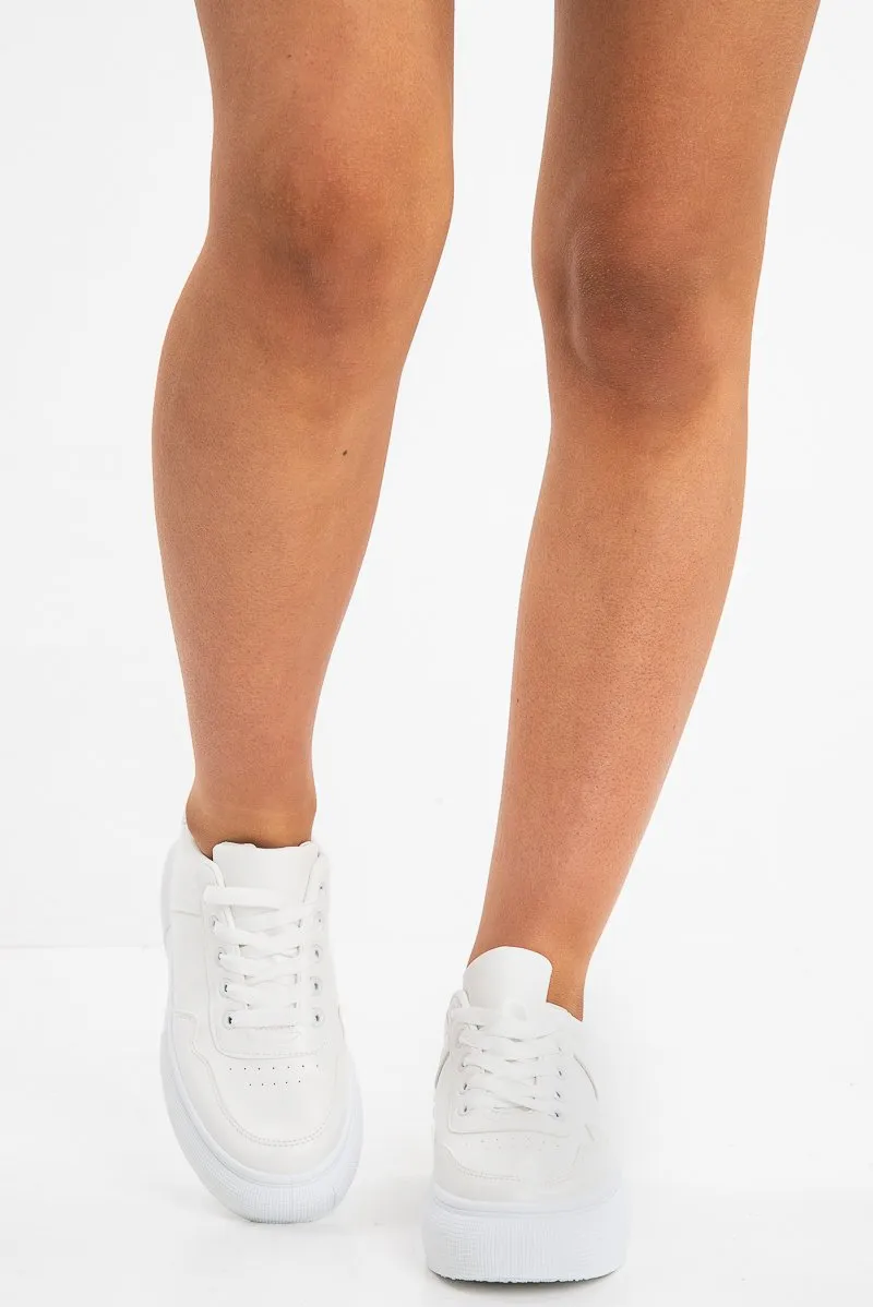 White Lace Up Chunky Sole Trainers - Karlie