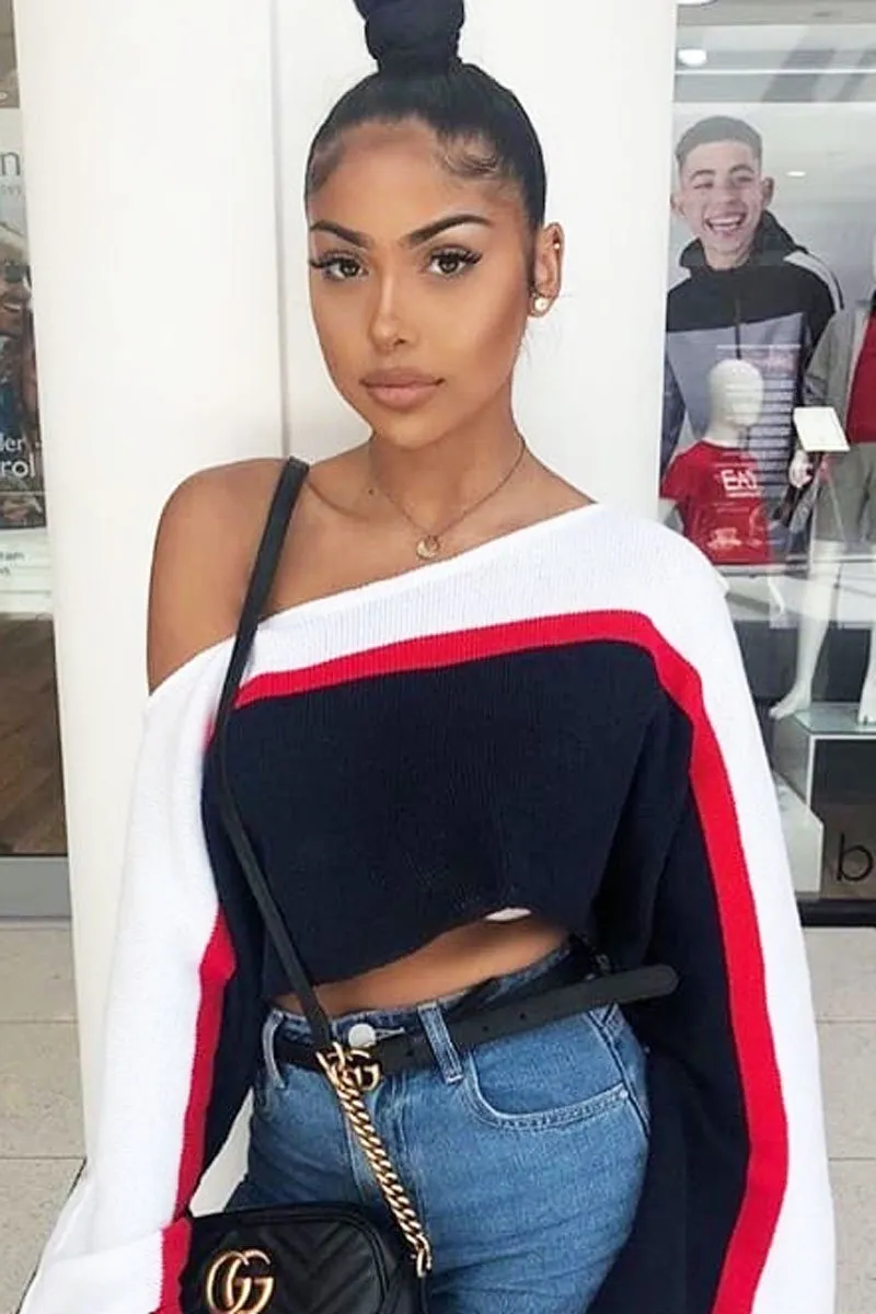 White Navy and Red Stripe Contrast Jumper - Emylee
