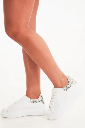 White Snake Print Insert Chunky Sole Trainers - Fariza