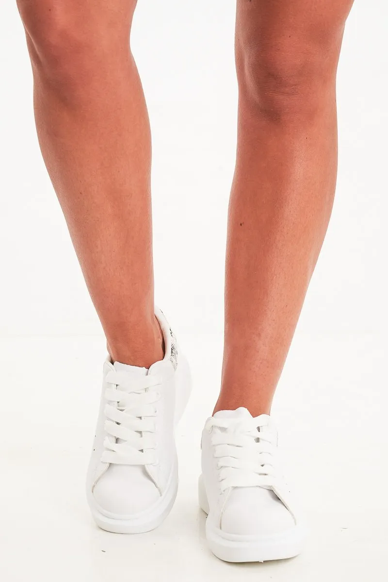 White Snake Print Insert Chunky Sole Trainers - Fariza