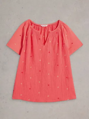 White Stuff Luella Embroidered Top Coral Mlt