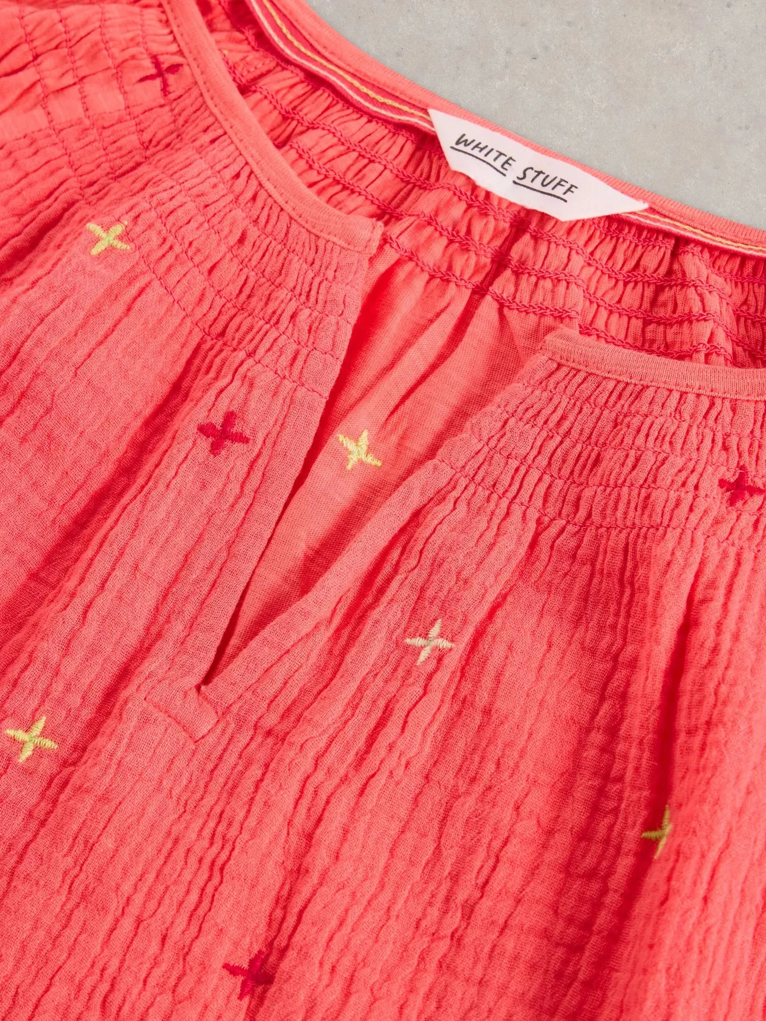 White Stuff Luella Embroidered Top Coral Mlt