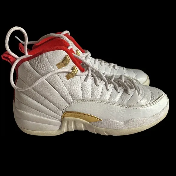 Youth Nike Air Jordan 12 Retro Fiba 130690-107 2019 White Red Metallic Gold