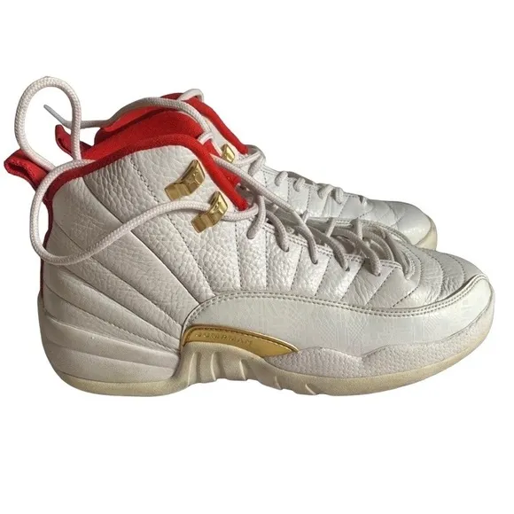 Youth Nike Air Jordan 12 Retro Fiba 130690-107 2019 White Red Metallic Gold